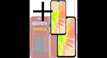 Hoesje - Met Screenprotector - Geschikt voor OPPO A17 - Luxe Pasjeshouder - Bookcase Portemonee - Flip Case - Kunstleer Book Case - Flipcase - Book Cover - Walletcase - Portemonneehoes - Rosé goud