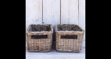 Migo Styling - Kastmand - Opbergmand - Riet - Rotan - Set van 2 - Leren Handvat - 45x35x25cm
