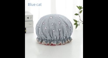 2  x Dikke Douche muts - Shower Cap - Blue Cat - Waterdicht - BadMuts - Dubbele Laag - Douchemuts Haar Cover Bedekking - Vrouwen Benodigdheden DoucheCap Badkamer Accessoires