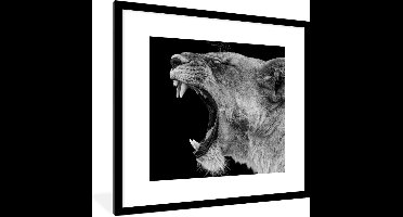 PosterMonkey - Poster - Fotolijst - Frame - Dieren - Leeuw - Jungle - Zwart wit - Posters - 40x40 cm - Kader - Wanddecoratie dieren - Posterlijst - Decoratie woonkamer