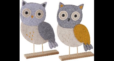 Set leuke vilten uilen op houten voetjes