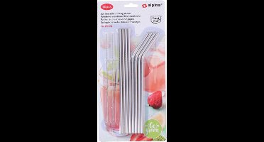 Alpina Stalen RVS Rietjes Herbruikbaar - 2x10 Stuks - Set 10 stuks lengte 21 cm (4 recht en 4 gebogen) incl. 2 Schoonmaakborsteltjes - Stijlvol en Duurzaam - Een Bewust Keuze Voor Het Milieu