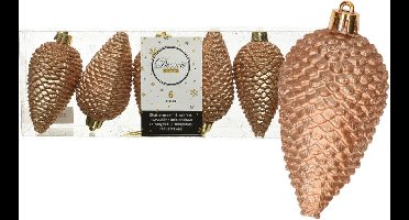 Decoris dennenappels kersthangers 6x st - bruin 8 cm - kunststof