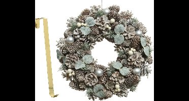 Kerstkrans - gedecoreerd - 34 cm- kunststof - incl. messing deurhanger