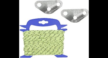 Scheerlijn 40 meter fluor geel op haspel met 20x stuks scheerlijn driehoek spanners - Kampeer spullen