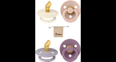 Bibs Blister Dental | Met Monkiezz Speenzakje - maat 1 0-6 maanden - 4 stuks - Ivory - Blush -Mauve - Fossil - Orthodontisch