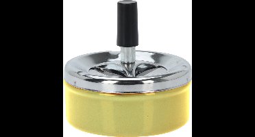 Excellent Houseware Draai asbak - druk asbak - rond metaal - 10 cm - geel - binnen en buiten gebruik