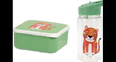 Happy Set Lunch Tijger snackdoos + drinkfles groen - Brooddoos - Lunch box - Drinkbus