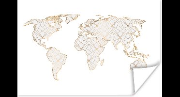 Wereldkaart - Goud - Grijs - Kinderen - Jongens - Meisjes - 30x20 cm - Poster - Poster Kinderkamer
