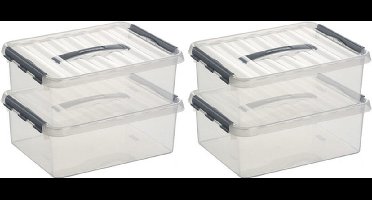 10x sunware q-line opberg box/opbergdoos - 12 liter - 40 x 30 x 14 cm - kunststof - opslagbox - transparant/zilver