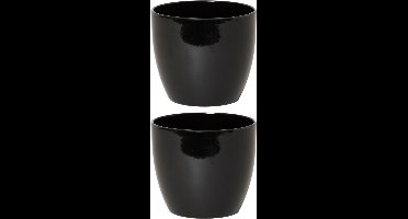Floran Bloempot/plantenpot Boule - 3x stuks - zwart - glans - keramiek - 17 x 15 cm