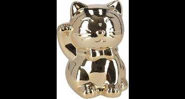 Gerimport Spaarpot Kat - goudkleurig - glimmend - 17,5 cm - keramiek - poes