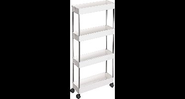 Hoppa! Keukenwagen - Trolley - Serveerwagen - Keukenkast op Wieltjes - Wagen met 4 Etages - 40 x 13 x 86 cm - Wit
