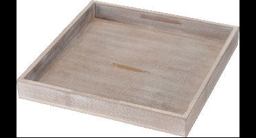 Excellent Houseware Dienblad - vierkant - grijs - hout - L25 x B25 x H3 cm - decoratief - praktisch - stevig - veelzijdig