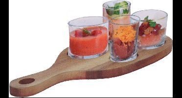Excellent Houseware Serveerplank - acacia - 30x17cm - met 4st glazen - schaaltjes