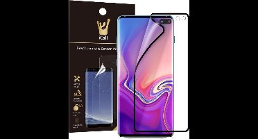 Screenprotector geschikt voor Samsung Galaxy S10 Plus | Glas PET Folie Screen Protector Zwart iCall | Full-Screen
