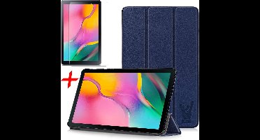 Hoes + Screenprotector geschikt voor Samsung Galaxy Tab A 10.1 (2019) - Smart Book Case Hoesje - iCall - Blauw