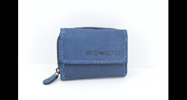 Hillburry - VL777033 - 5037 - blauw - compacte dames - heren - portemonnee - handig voor op vakantie of voor op stap -  echt vintage leder