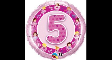 folieballon - cijfer 5 roze - 46 cm , leeg