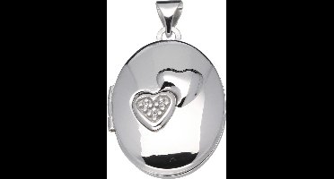Silver Lining medaillon - zilver - 24 x 17 mm - ovaal - harten - zirkonia - gerodineerd
