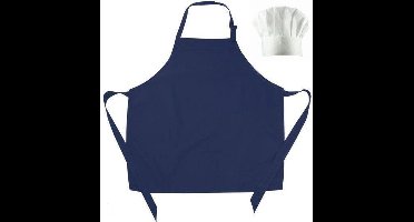 Benza Schort Keukenschort voor Kinderen - Navy Blauw - Inclucief witte koksmuts
