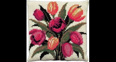 Pako borduurpakket kruissteek kussen Hollandse Tulpen - geprint stramien - 003.145- DIY kit