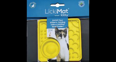 LickiMat - Kitty Geel - likmat - anti schrokbak kat - slowfeeder kat - kattenspeeltjes - kattenmand - kattenbak - krabpaal - krabpaal voor katten - kattenspeelgoed