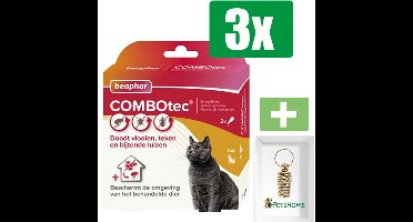 Beaphar Combotec Anti Vlooien en Teken Druppels Kat/Fret 2 pipetten - 3 Stuks - Inclusief PetsHome Goudkleurige Adreskoker