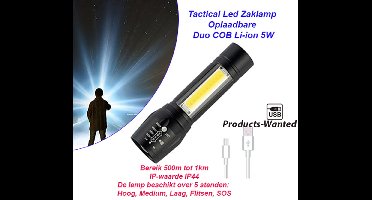 2-Stuks USB Oplaadbare Militaire Tactical Led Zaklamp Duo COB Li-ion 5W