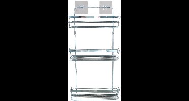 Wicotex - Doucherek 3 laags Rechtmodel – Metaal - Chrome - Met 2 Sterke plakstrippen - Doucherek zonder boren - Doucherekjes