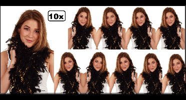 10x Boa zwart/goud 180 cm. 50 gram - Thema party carnaval optocht gala festival hollywood