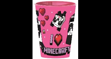 Roze minecraft beker, Mine craft beker, Mine craft, kinder beker, Kunststof drink beker