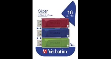 Verbatim Slider USB-stick 16 GB Rood, Blauw, Groen 49326 USB-A 2.0