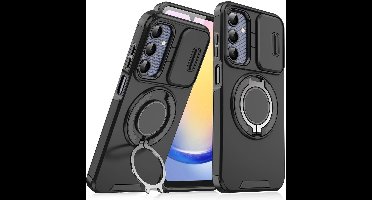 Hoesje Geschikt voor Samsung Galaxy A16 4G / 5G hoesje Zwart backcover met Met Draaibare Ring Houder en camera bescherming