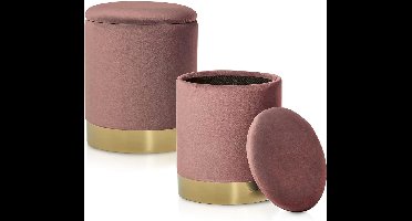 ApexArte® Fluwelen Voetenbank Set met Opbergruimte en Multifunctioneel Ontwerp voor Woonkamer - Roze