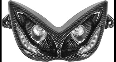 Koplamp Unit Led Carbon (Oranje Led) Audi Look Yamaha Aerox 50 / Mbk Nitro 50 V.a 1997 T/m 2012