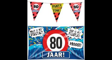 80 jaar verjaardag versiering pakket – vlag – gevelvlag – paperdreams