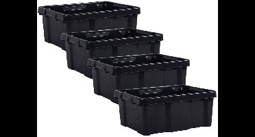 EDA Opbergbox/opbergkrat 20 L - 20x - zwart - kunststof - L43 x B34 x H17 - stapelbaar/nestbaar - opbergbak - opbergen