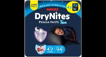Huggies DryNites luierbroekjes - jongens - 4 tot 7 jaar (17 - 30 kg) - 64 nachtbroekjes - extra voordeel