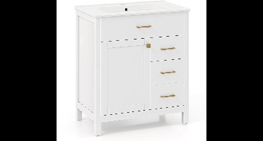 COSTWAY Wastafelonderkast met onderkast, wastafelonderkast met 2 laden en 2 deuren, wastafelonderkast hout, 76 x 46,5 x 86 cm, wit