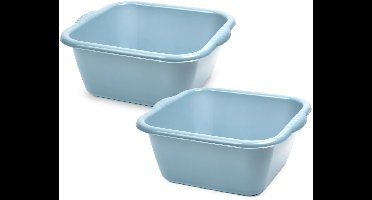 Afwasbak teil - 2x - 10 liter - licht blauw - kunststof - 36 x 34 x 14,5 cm