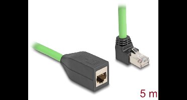 Delock RJ45 Network Extension Cable Cat.6A plug upwards angled to jack SF/UTP suitable for drag chains PUR (TPU) 5 m green