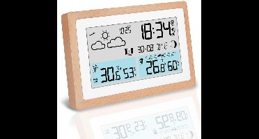 ApexArte® Weerstation Binnen en Buiten - Weerstation Draadloos Binnen Buiten - Weerstation met Buitensensor - Houten Frame