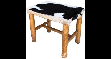 MigoStyling - Krukje - geitenvacht - Bankje - Teakhout - Hocker - Bruin - Wit - Geitenleer