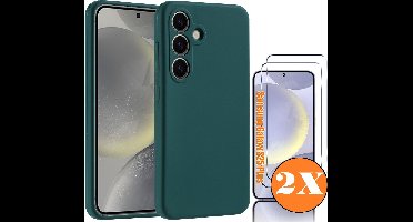 Hoesje geschikt voor Samsung Galaxy S25 Plus Hoesje siliconen Donker Groen zacht TPU backcover - Met gehard glas screenprotector Galaxy S25 Plus / S24 Plus - 2 stuks
