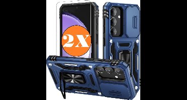 Hoesje Geschikt voor Samsung Galaxy S25 / S24 hoesje backcover Blauw met Met Draaibare Ring Houder en camera bescherming - Galaxy S25 / S24 Screenprotector - 2 stuks
