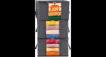 oCreon 3 Stuks 90L Opbergtassen met Deksel - Opvouwbare Opslagdozen voor Kleding - Dekbedden - Grijs