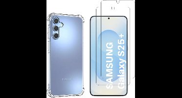 Hoesje voor Samsung Galaxy S25 Plus backcover Shockproof siliconen Transparant en 2 stuks Screenprotector Gehard Glas