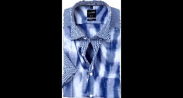OLYMP Luxor modern fit overhemd - korte mouw - donkerblauw met wit geruit (contrast) - Strijkvrij - Boordmaat: 37