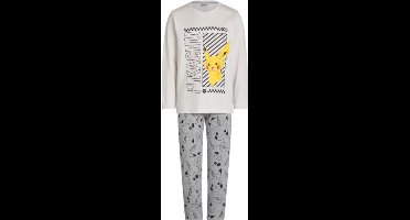 pokemon pyjama - pokémon pikachu - kind - maat 128/134 - grijs/wit - lange mouw - 100% katoen